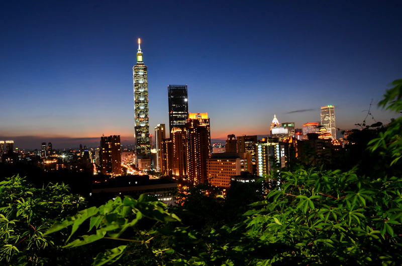 city skyline during night time